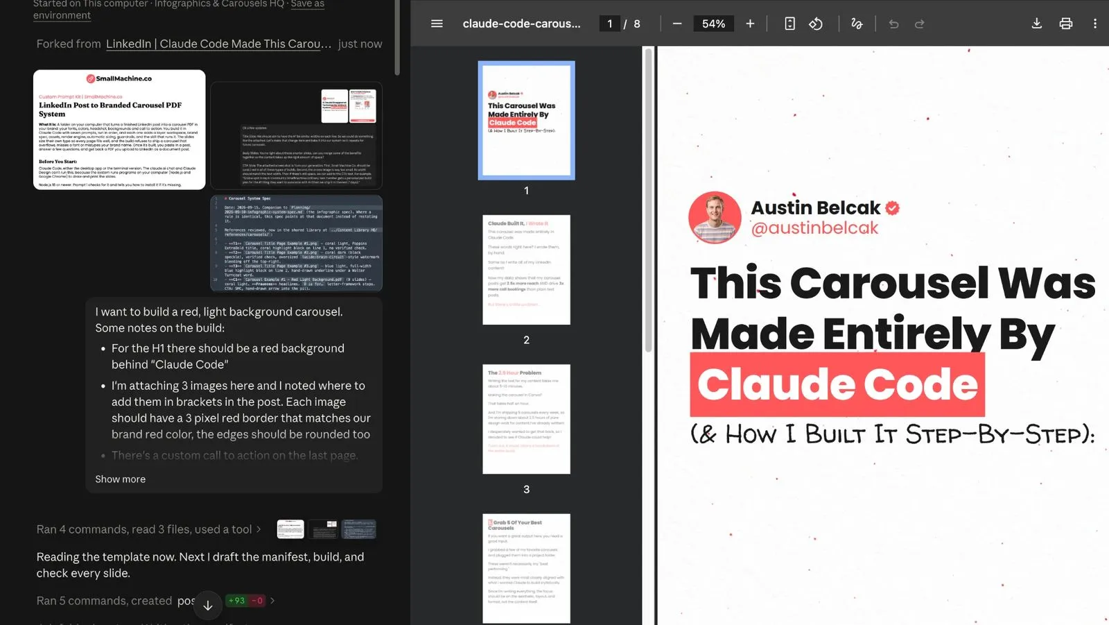 Claude Code building a carousel